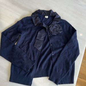 Navy Blue 100% Cashmere Cardigan with Navy Ribbon Detailing